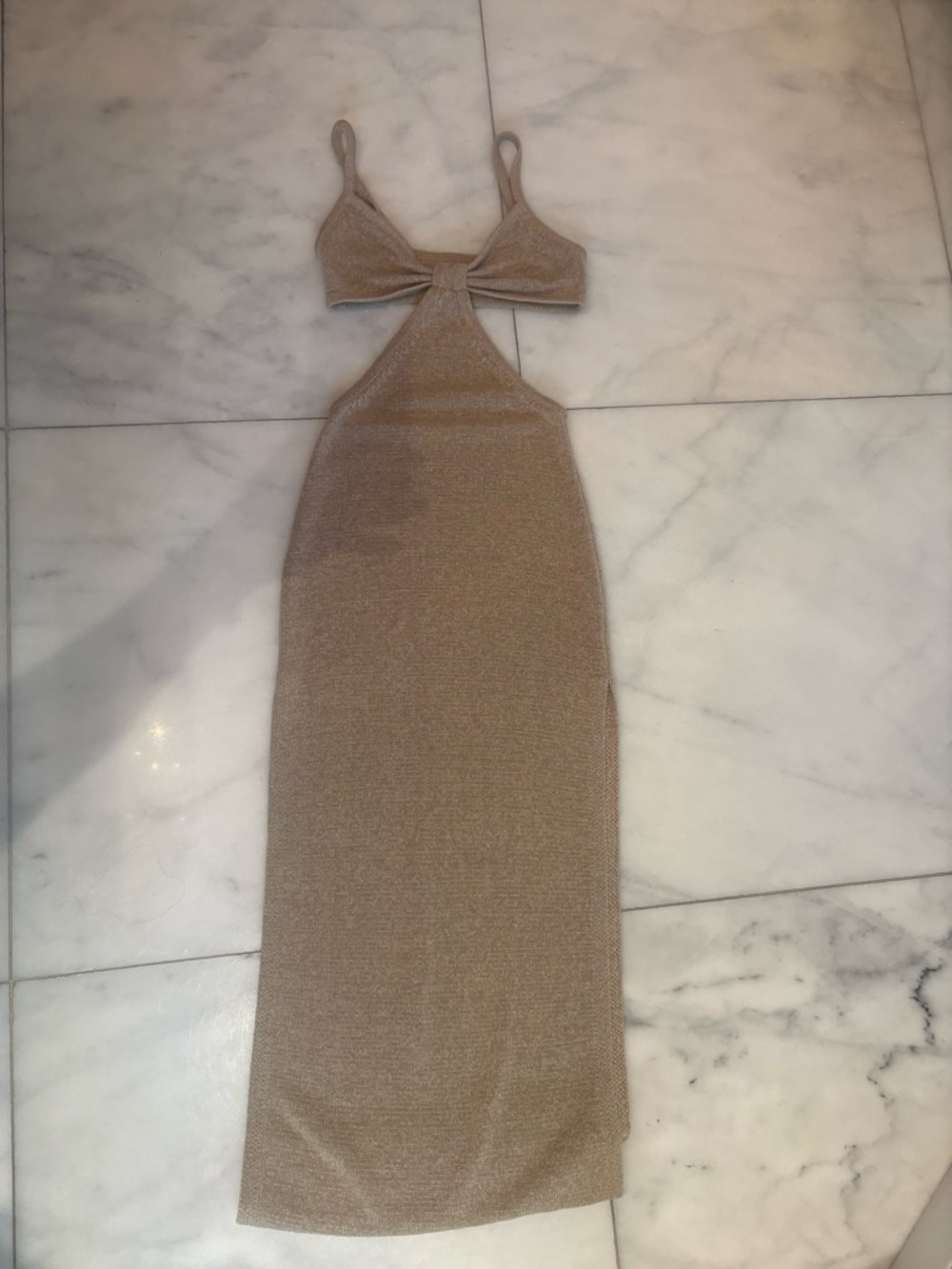Cult gaia inspired Ivory beige light brown Cutout Maxi Dress